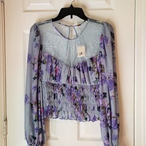 Free people lace blouse size color floral lavender 💜